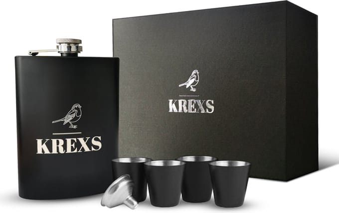 Krexs Heupfles - Platvink - Heupflesje - Zakflacon – Veldfles - Drankflacon - RVS - 4 Shotglaasjes