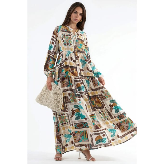 V-hals Patroon Maxi Jurk