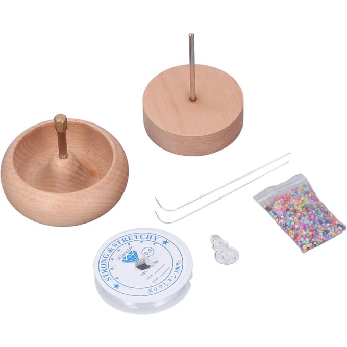 Kralenspinner DIY Kralen Draaiende Kom 10cm Houten Handmatige Kralen Inrijger Tool Kit voor Sieraden beige