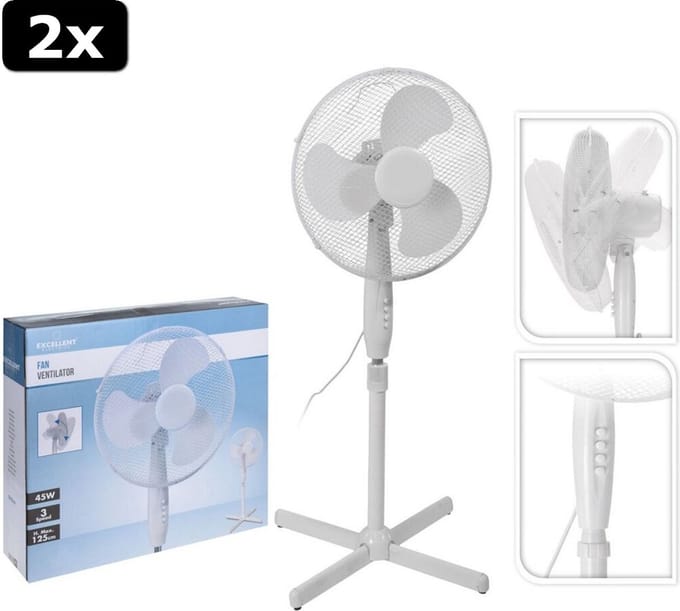 2x Excellent Electrics Statiefventilator 40 cm Wit