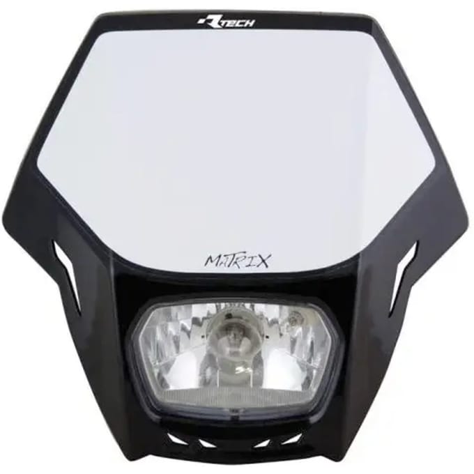 Plaque phare avec optique RTech Matrix noir blanc pour moto enduro R-MASKNR00007