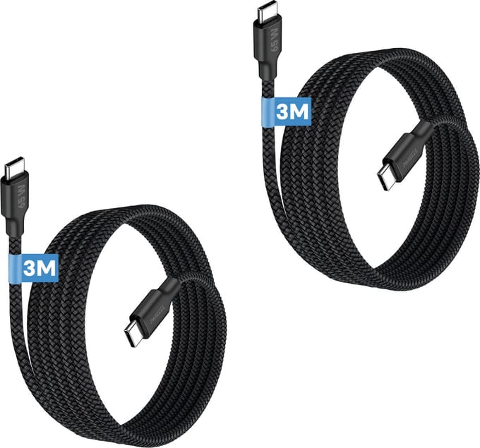 Usb C kabel 3m - Stevig nylon - 65W snelladen - 480Mbps data