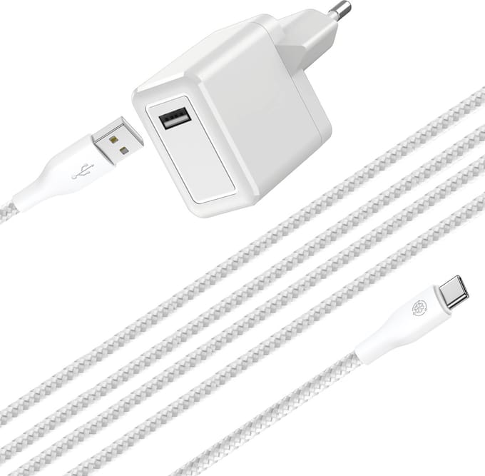 Oplader geschikt voor Ps5 controller / gsm / telefoon / tablet / powerbank / koptelefoon / e reader - Usb Adapter 12w + usb C kabel 3 meter - Lange oplader usb