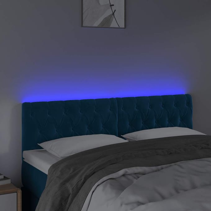 vidaXL - Hoofdbord - LED - 144x7x78/88 - cm - fluweel - donkerblauw