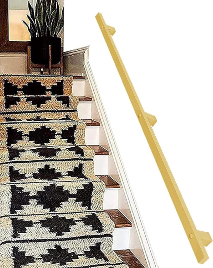 Trapleuning metaal - Steunreling wandmontage - Veilig traplopen - Smeedijzeren constructie - 210 cm lengte - Mat goud