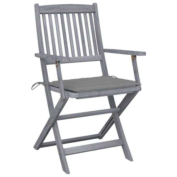 vidaXL - Set - van - 4 - klapstoelen - met - kussens, - gemaakt - van - massief - acaciahout.