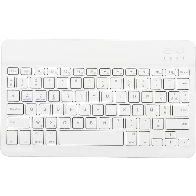 Clavier sans fil Bluetooth AZERT fin et étanche de 10 pouces, style ciseaux, pour blanc