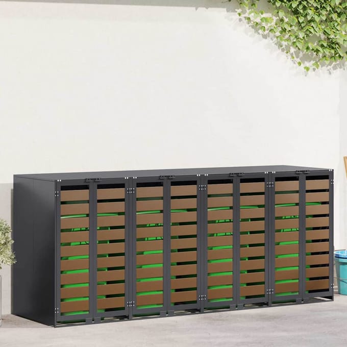 vidaXL - Wheelie - Bin - opslag - voor - 3 - bakken - Staal - Antraciet