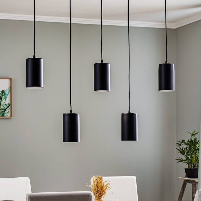 TEMAR LIGHTING Hanglamp ZW Tube 170, 5-lamps, zwart