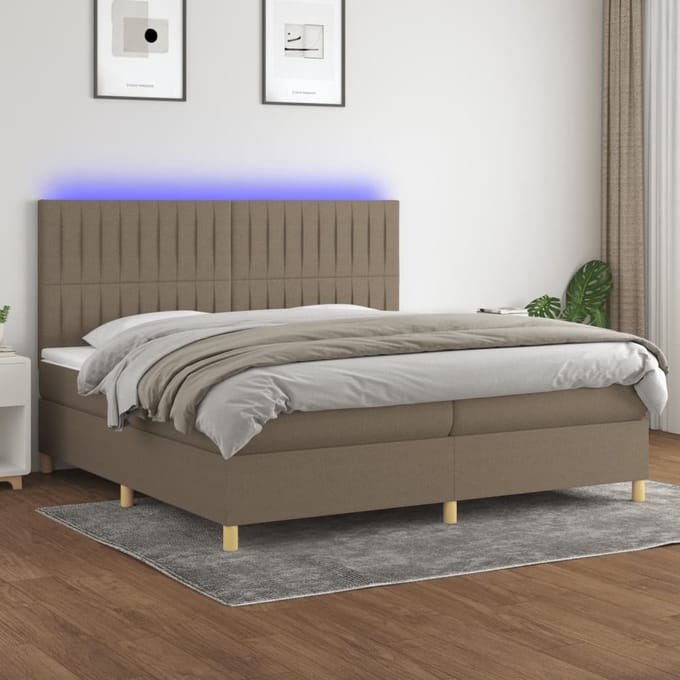 vidaXL - Boxspring - met - matras - en - LED - stof - taupe - 200x200 - cm
