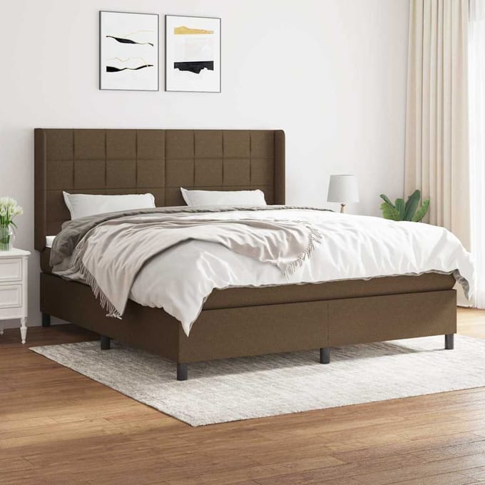 vidaXL - Boxspring - met - matras - stof - donkerbruin - 160x200 - cm