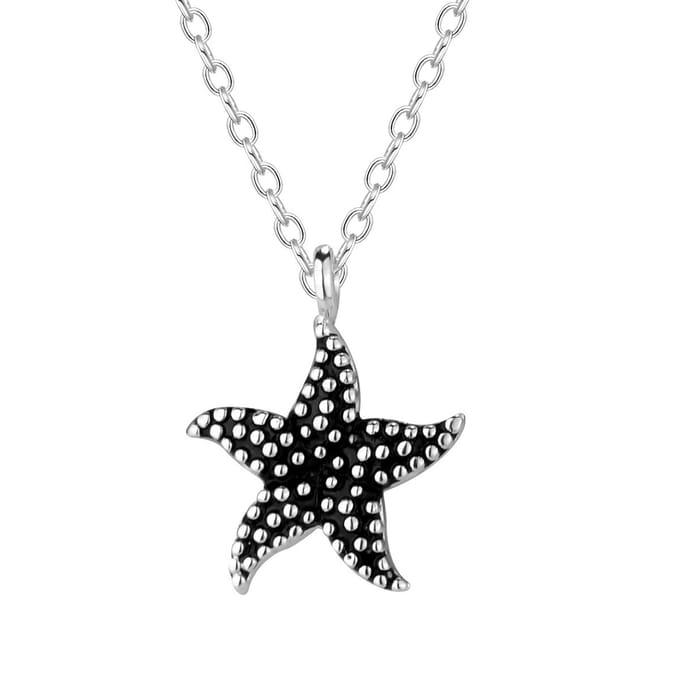 Joy|S - Zilveren zeester hanger met ketting - 45 cm - ster hanger 11 mm geoxideerd