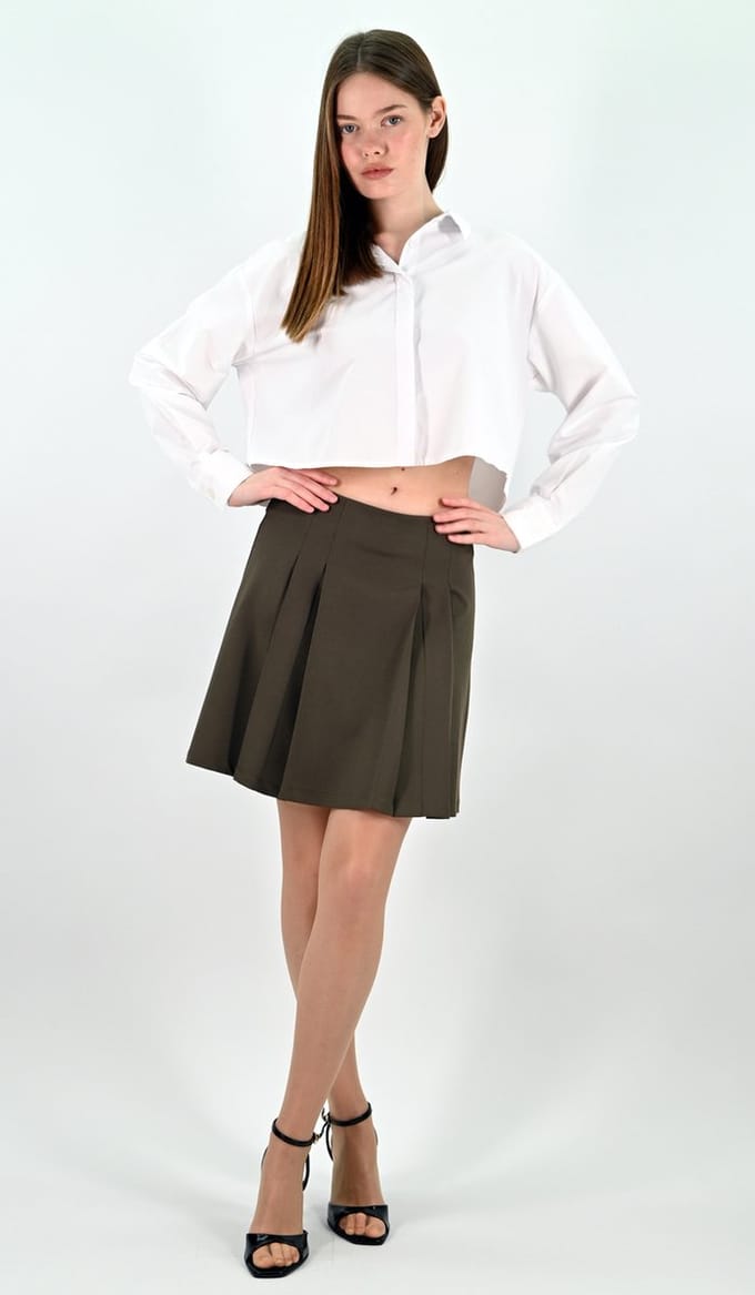 YesMooi - Geplooide minirok - Khaki - XXL (44)