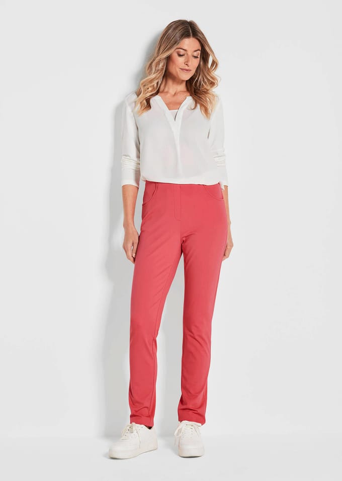 Broek BELLA met elastische tailleband - koraalrood - Gr. 255 van Goldner Fashion