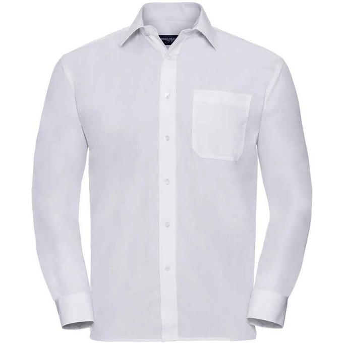 Russell Collection Heren Poplin Easy-Care Formeel Overhemd met Lange Mouwen (Wit)
