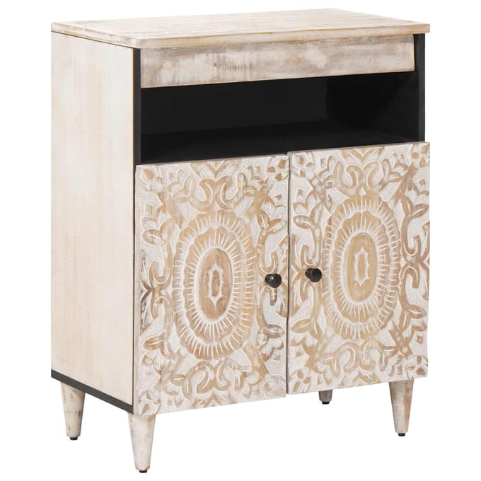 vidaXL - Dressoir - met - opslag - Wit - 60 - x - 33,5 - x - 75 - cm - Massief - Mango - Hout