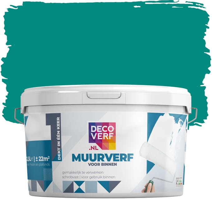 Decoverf muurverf mat aquagroen, 2.5L