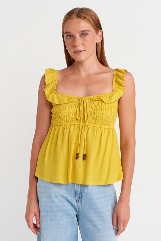 Mouwloze Blouse met Vierkante Hals en Strikaanluiting