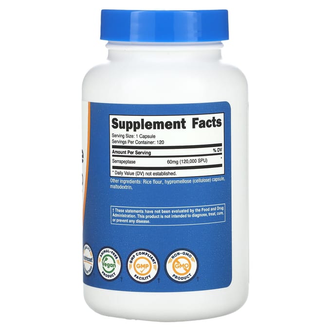 Serrapeptase, 60 mg (120 000 Spu), 120 gélules