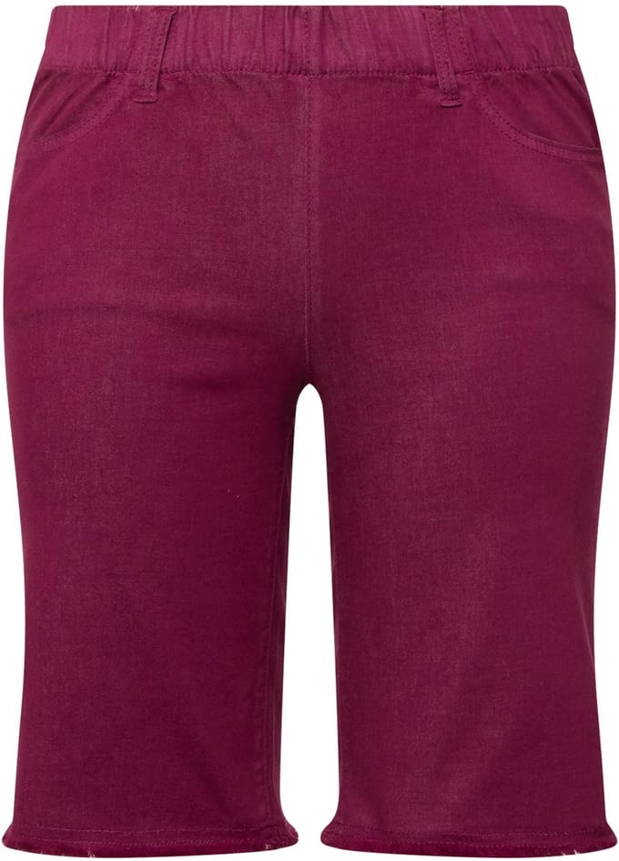 Ulla Popken - Dames - Bermuda gerafelde zoom elastische tailleband - Magnoliarood - Maat 60