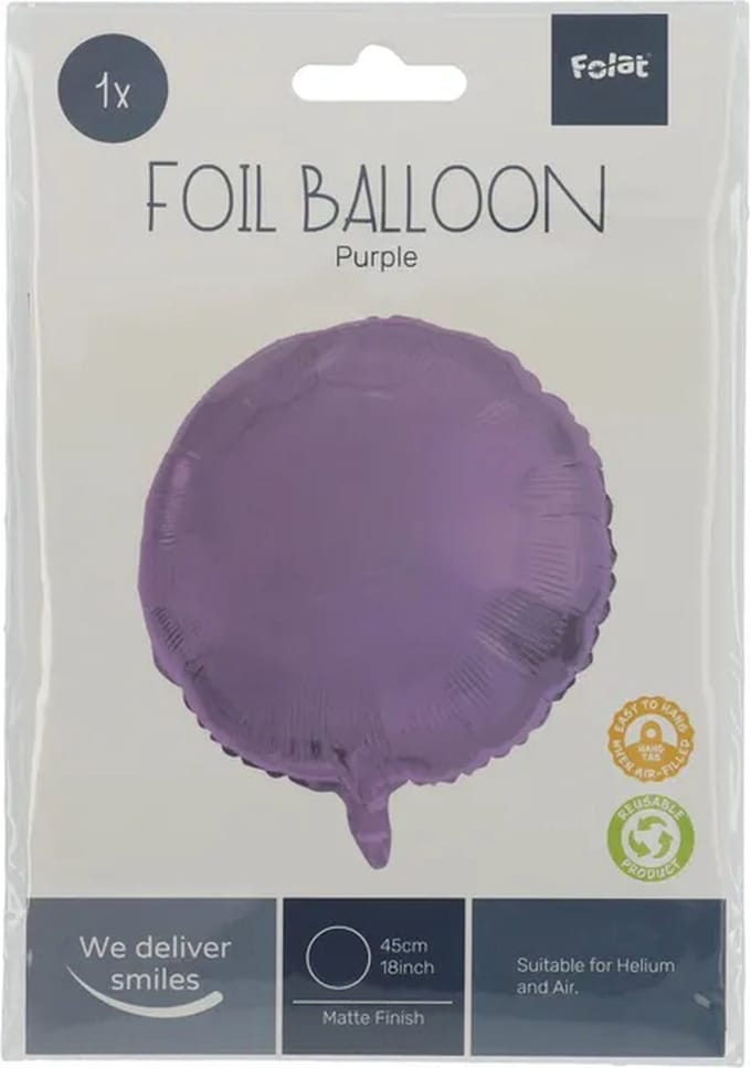 Folat - Folieballon Rond Mat Paars - 45 cm