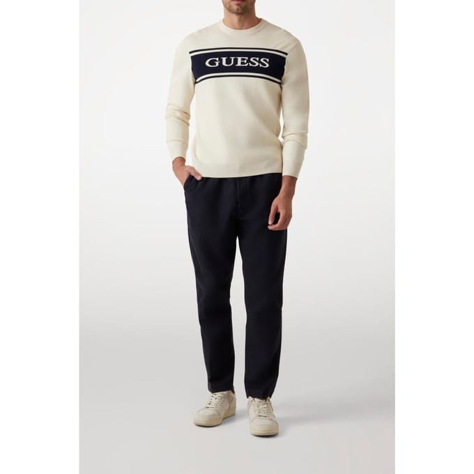 GUESS Flick Cn Blocking Sw Pearl White Taglia: M | Maglie a manica lunga Outlet | Uomo | Bianco