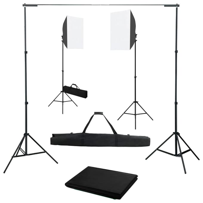 vidaXL - Fotostudioset - met - softboxlampen - en - achtergrond