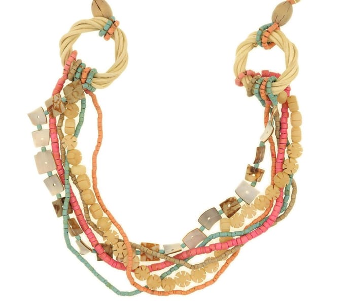 Behave Dames Ketting - Hout En Schelp Multi Kleur Lange Ketting - 84 cm - Nikkelvrij