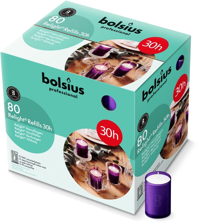 Bolsius - Horeca Relight - Navulling - 64/52 - 80 stuks per verpakking - Paars