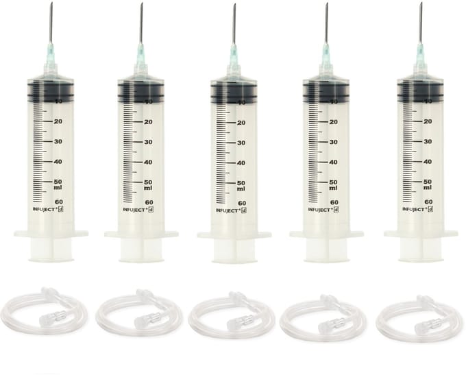 5x injectiespuit met naald 60ml Lijm + verleng slang 70 cm
