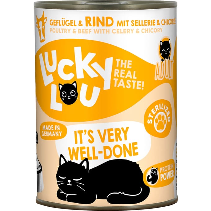 6x 400g Lucky Lou Sterilized Gevogelte & Rundvlees Natte Kattenvoer