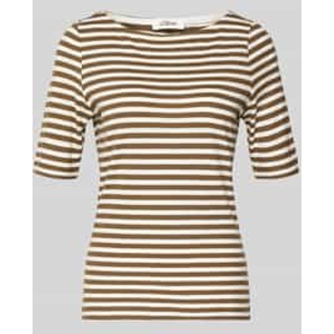 Gestreept T-shirt in een gemeleerd garen, getailleerde pasvorm, bootnek, dames s.Oliver