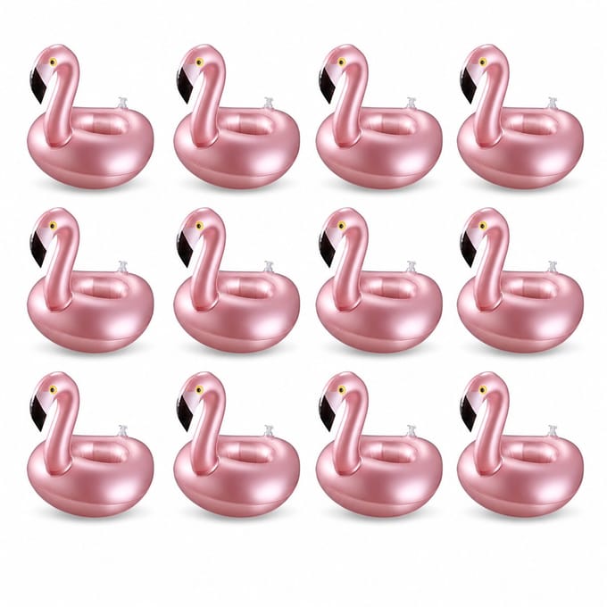 Opblaasbare bekerhouder voor zwembad - flamingo drinkhouder - roségoud - set van 12