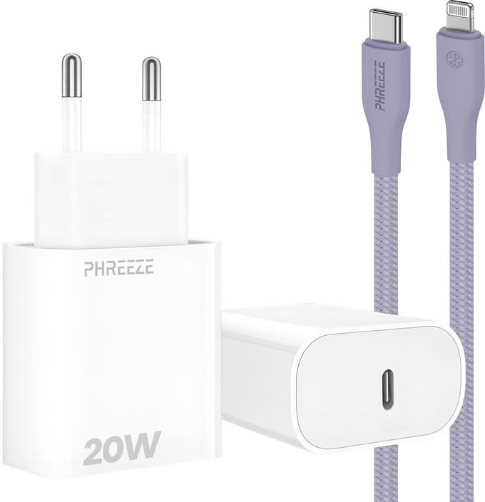 20w snellader met kabel geschikt voor iPhone en iPad met Lightning poort - Usb C adapter set