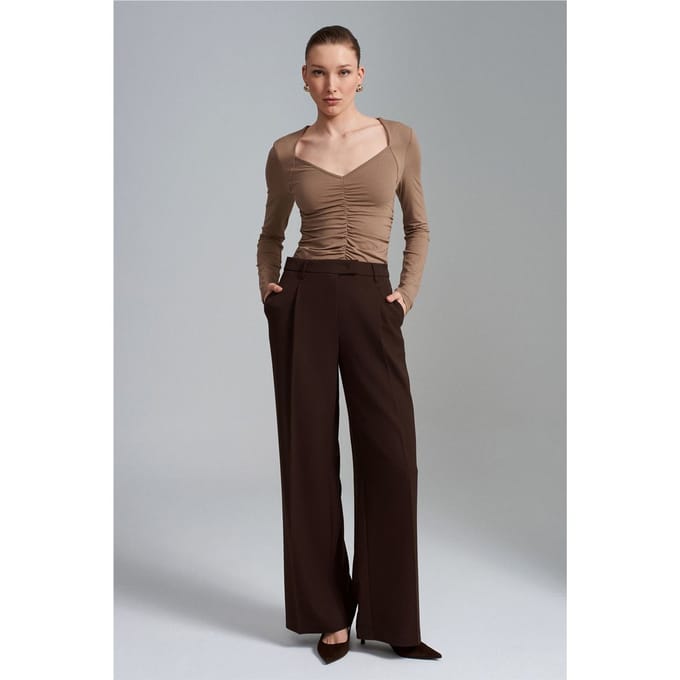 Vrouwen Hoge Taille Wijde Pijpen Crêpe Broek