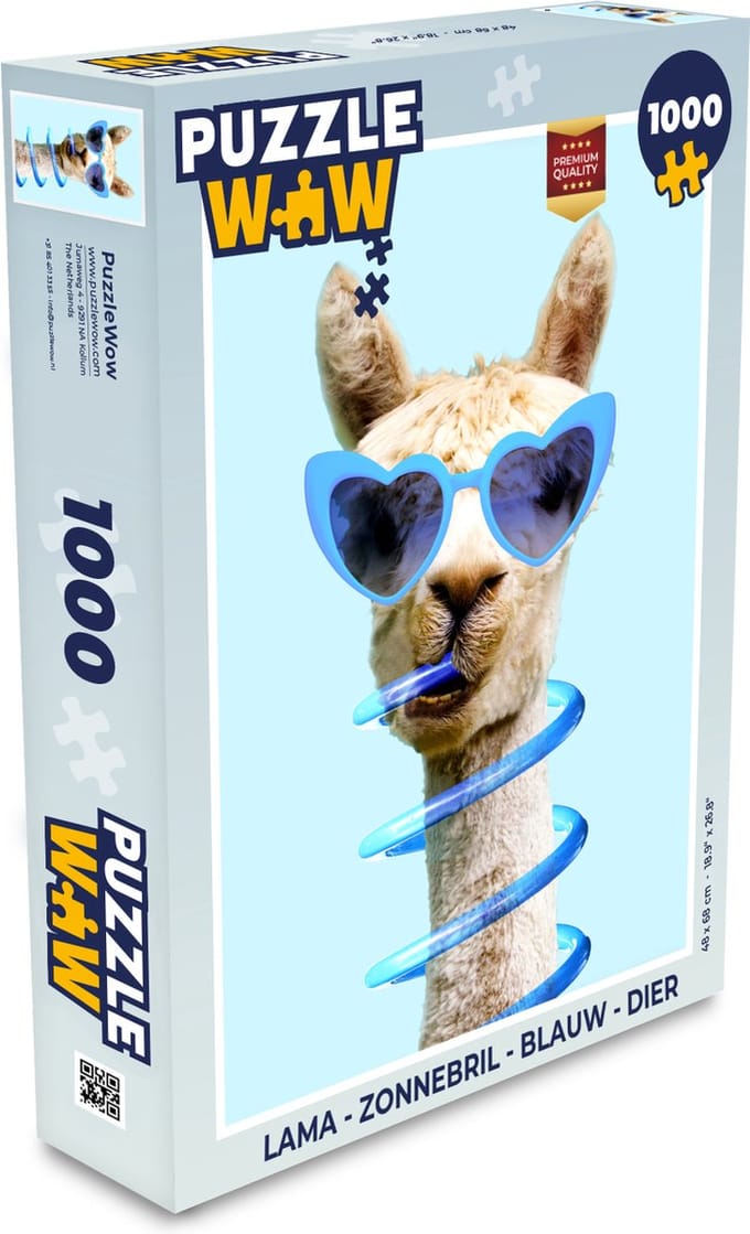 Puzzel Lama - Zonnebril - Blauw - Dier - Legpuzzel - Puzzel 1000 stukjes volwassenen