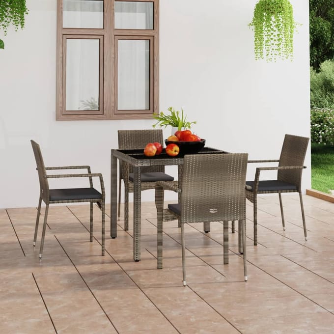 vidaXL - Tuinstoelen - 4 - st - met - kussens - poly - rattan - grijs