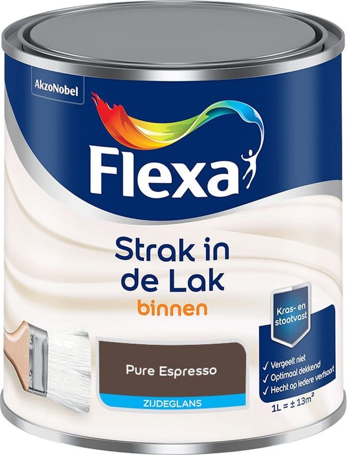 Flexa - Strak In De Lak Binnenlak Zijdeglans - Pure Espresso - Mengverf - 1 L