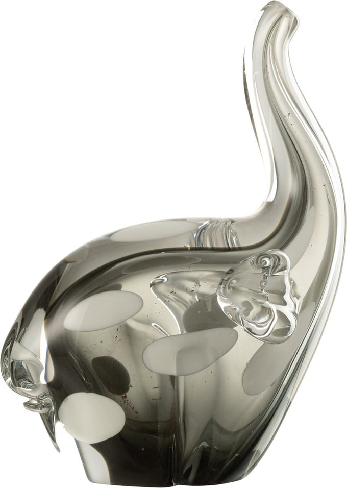 J-Line decoratie Olifant - glas - transparant/zwart - small