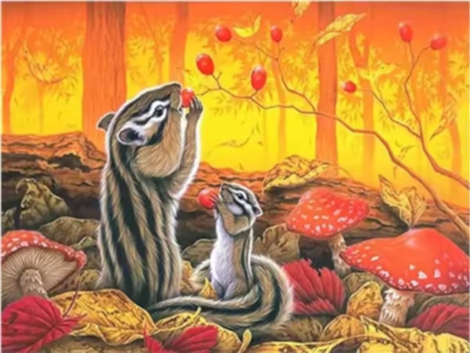 Diamond painting Eekhoorn paddenstoelen herfst 30x40cm vierkante steentjes