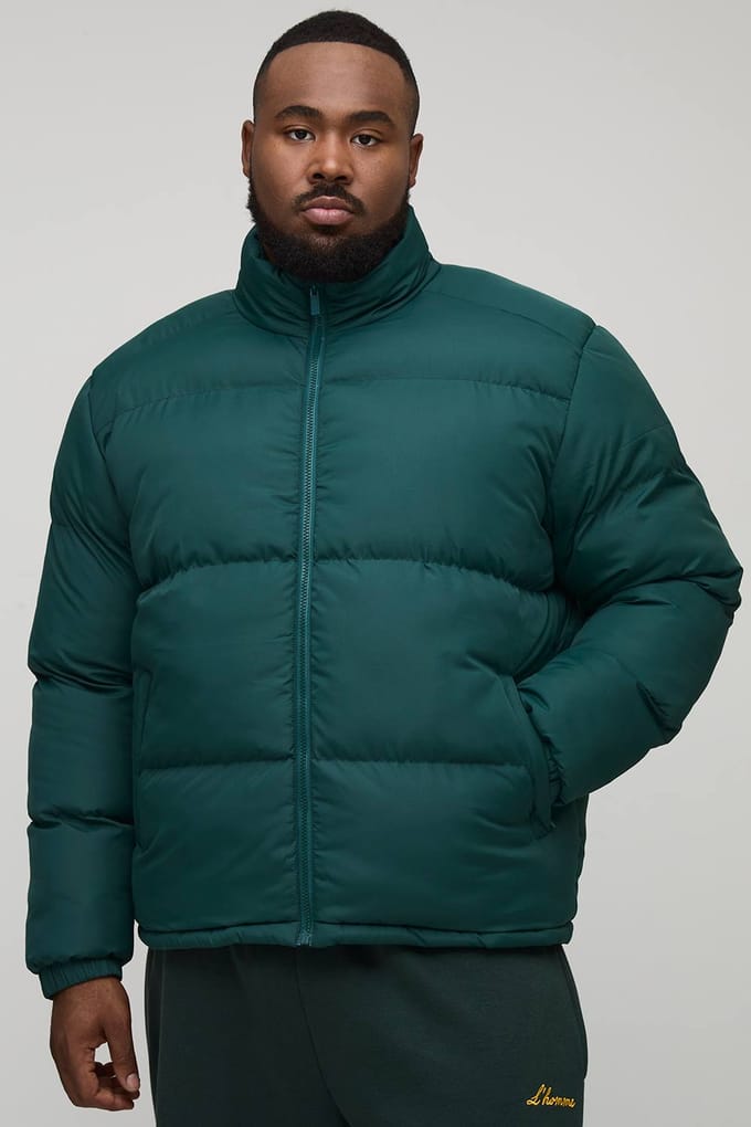 Plus Funnel Neck Regular Fit Puffer Jacket in Khaki | Size 3XL