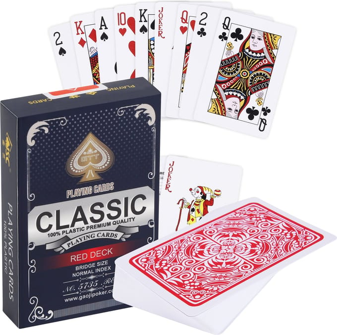 (1x) Plastic kaartspel | 100% Plastic | Waterdicht | Bridge formaat | Dun, glad & flexibel | ROOD