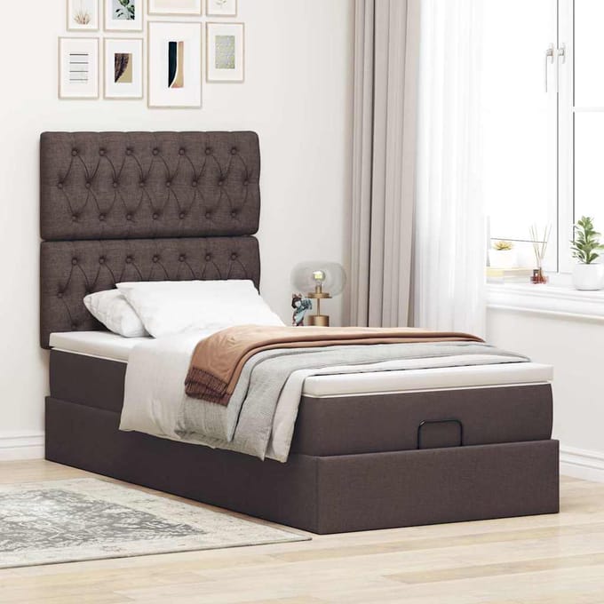 vidaXL - Bed - met - matras - 100x200 - cm - stof - donkerbruin