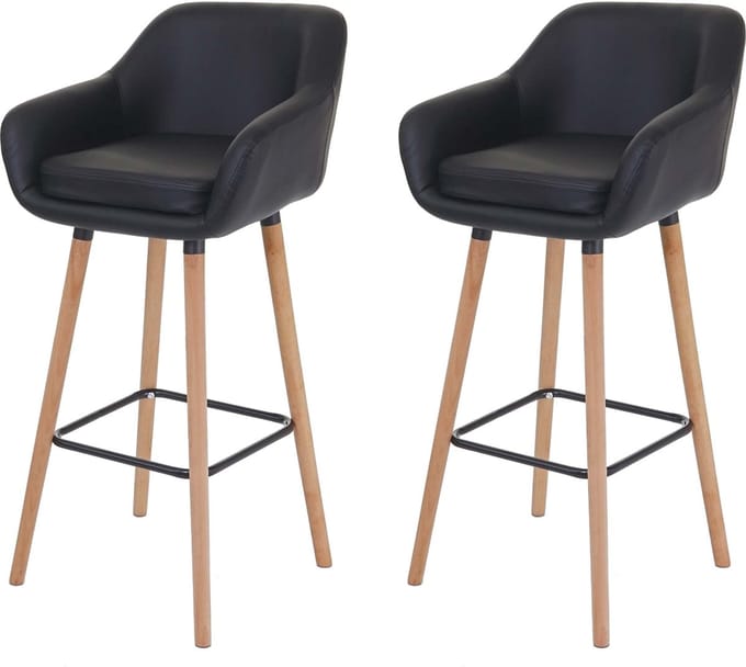 Set van 2 barkrukken Malmö T381, barkruk counterkruk ~ kunstleer, zwart