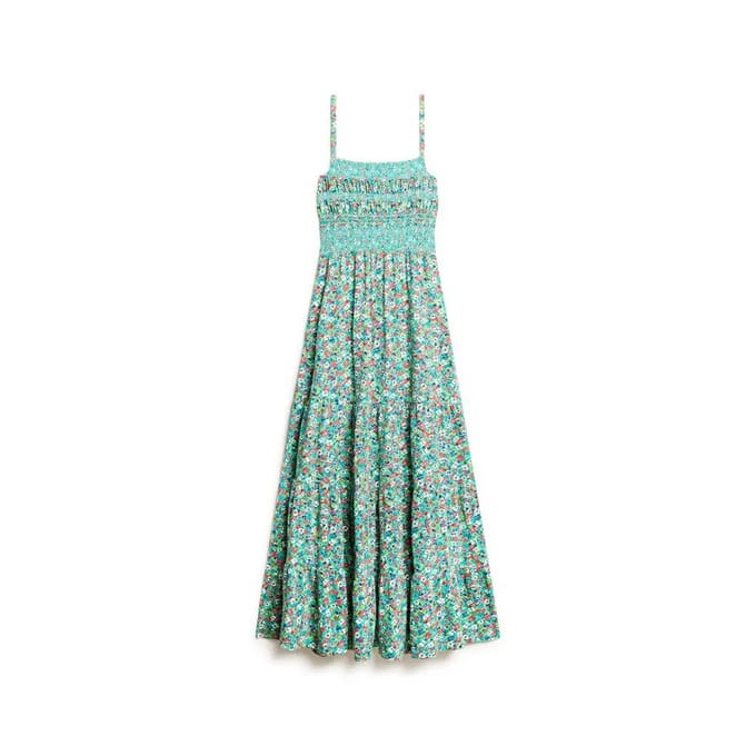 Superdry - Gesmokte maxi-cami-jurk - Dames - Jurken
