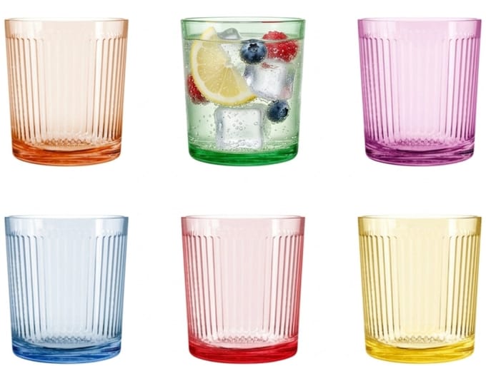 Waterglazen/drinkglazen Summer Stripes - 6x - glas - transparant kleurenmix - 360 ml