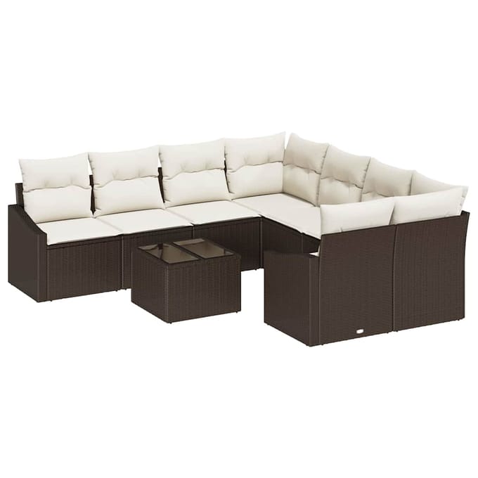 vidaXL Bankstel 9 st Bruin en Crème poly rattan