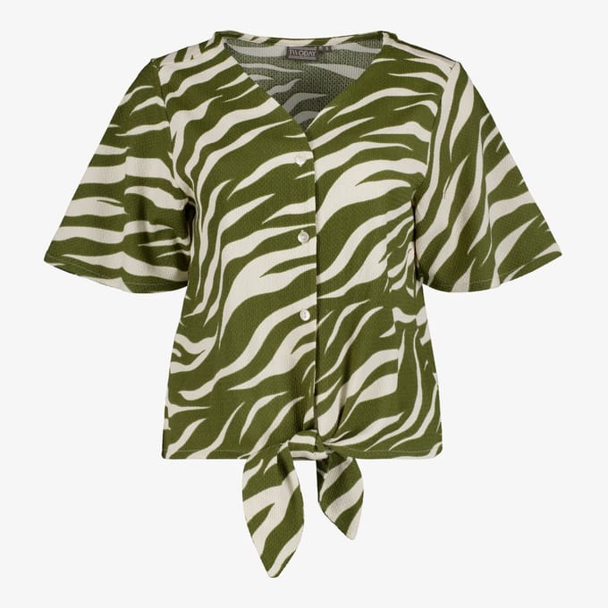 TwoDay geknoopte dames blouse zebraprint groen wit - Maat S