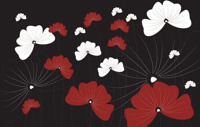 Fotobehang - Flowers on Black 375x250cm - Vliesbehang
