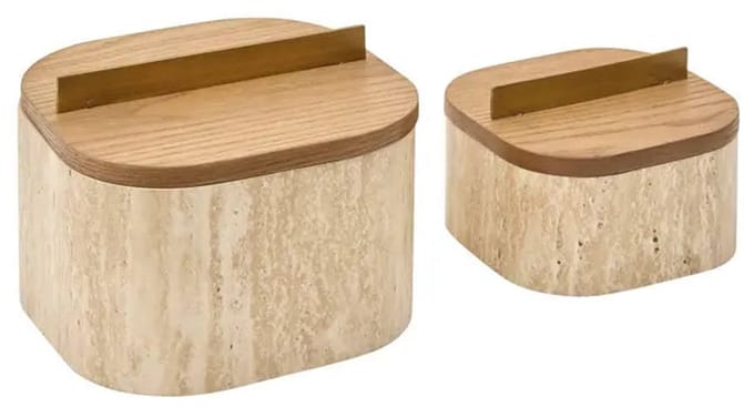 Atmosphera Anaya Opbergdozen - Set van 2 stuks - 2,6L - 18x18x13cm - Beige